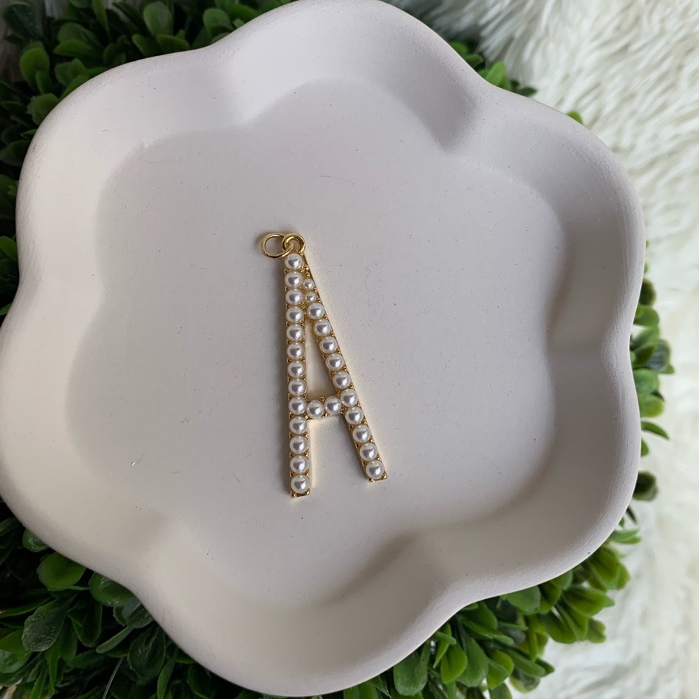 Faux Pearl Monogram A Initial Statement Necklace - image 1